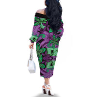 Plumeria Polynesian Pattern Family Matching Off The Shoulder Long Sleeve Dress and Hawaiian Shirt Unique Fantasy Purple Green LT01 - Polynesian Pride