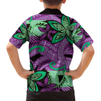 Plumeria Polynesian Pattern Family Matching Off Shoulder Short Dress and Hawaiian Shirt Unique Fantasy Purple Green LT01 - Polynesian Pride