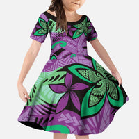 Plumeria Polynesian Pattern Family Matching Summer Maxi Dress and Hawaiian Shirt Unique Fantasy Purple Green LT01 Daughter's Dress Purple - Polynesian Pride