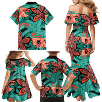 Plumeria Polynesian Pattern Family Matching Mermaid Dress and Hawaiian Shirt Unique Fantasy Teal Orange LT01 - Polynesian Pride