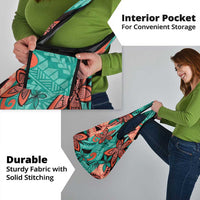 Plumeria Polynesian Pattern Grocery Bag Unique Fantasy Teal Orange