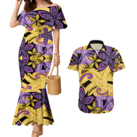 Plumeria Polynesian Pattern Couples Matching Mermaid Dress and Hawaiian Shirt Unique Fantasy Yellow Purple LT01 Yellow - Polynesian Pride