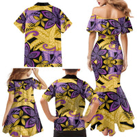 Plumeria Polynesian Pattern Family Matching Mermaid Dress and Hawaiian Shirt Unique Fantasy Yellow Purple LT01 - Polynesian Pride
