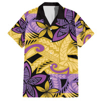 Plumeria Polynesian Pattern Family Matching Off The Shoulder Long Sleeve Dress and Hawaiian Shirt Unique Fantasy Yellow Purple LT01 Dad's Shirt - Short Sleeve Yellow - Polynesian Pride