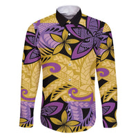 Plumeria Polynesian Pattern Family Matching Puletasi and Hawaiian Shirt Unique Fantasy Yellow Purple LT01 Dad's Shirt - Long Sleeve Yellow - Polynesian Pride