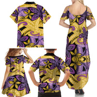 Plumeria Polynesian Pattern Family Matching Summer Maxi Dress and Hawaiian Shirt Unique Fantasy Yellow Purple LT01 - Polynesian Pride