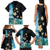 Blue Grunge Polynesian Pattern Family Matching Tank Maxi Dress and Hawaiian Shirt Plumeria Floral LT01 - Polynesian Pride