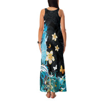 Blue Grunge Polynesian Pattern Family Matching Tank Maxi Dress and Hawaiian Shirt Plumeria Floral LT01 - Polynesian Pride