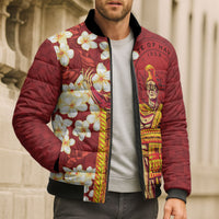 Hawaii King Kamehameha Bomber Puffer Jacket Plumeria Lauhala Pattern