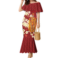 Hawaii King Kamehameha Family Matching Mermaid Dress and Hawaiian Shirt Plumeria Lauhala Pattern LT01 Mom's Dress Red - Polynesian Pride