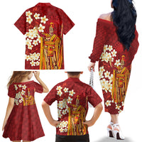 Hawaii King Kamehameha Family Matching Off The Shoulder Long Sleeve Dress and Hawaiian Shirt Plumeria Lauhala Pattern LT01 - Polynesian Pride