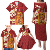 Hawaii King Kamehameha Family Matching Puletasi and Hawaiian Shirt Plumeria Lauhala Pattern LT01 - Polynesian Pride