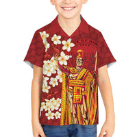 Hawaii King Kamehameha Family Matching Puletasi and Hawaiian Shirt Plumeria Lauhala Pattern LT01 Son's Shirt Red - Polynesian Pride