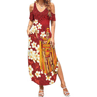 Hawaii King Kamehameha Family Matching Summer Maxi Dress and Hawaiian Shirt Plumeria Lauhala Pattern LT01 Mom's Dress Red - Polynesian Pride