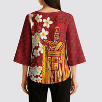 Hawaii King Kamehameha Kimono Sleeve Blouse Plumeria Lauhala Pattern
