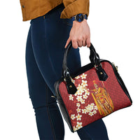 Hawaii King Kamehameha Shoulder Handbag Plumeria Lauhala Pattern