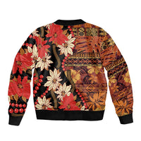 Hawaii Christmas Poinsettia Lei Bomber Jacket Tapa Pattern LT01 - Polynesian Pride