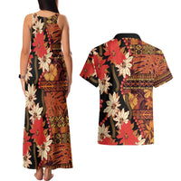 Hawaii Christmas Poinsettia Lei Couples Matching Tank Maxi Dress and Hawaiian Shirt Tapa Pattern LT01 - Polynesian Pride