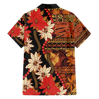 Hawaii Christmas Poinsettia Lei Family Matching Off The Shoulder Long Sleeve Dress and Hawaiian Shirt Tapa Pattern LT01 - Polynesian Pride