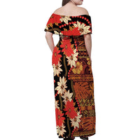 Hawaii Christmas Poinsettia Lei Family Matching Off Shoulder Maxi Dress and Hawaiian Shirt Tapa Pattern LT01 - Polynesian Pride