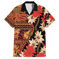 Hawaii Christmas Poinsettia Lei Family Matching Tank Maxi Dress and Hawaiian Shirt Tapa Pattern LT01 Dad's Shirt - Short Sleeve Brown - Polynesian Pride