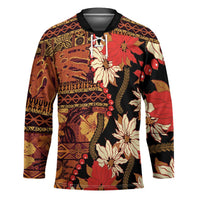 Hawaii Christmas Poinsettia Lei Hockey Jersey Tapa Pattern - Polynesian Pride