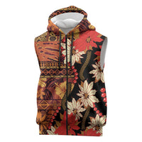 Hawaii Christmas Poinsettia Lei Sleeveless Zip Hoodie Tapa Pattern - Polynesian Pride
