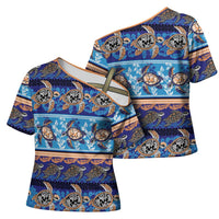 Hawaii Turtles Pattern Special Blue Cross Shoulder Shirt - Polynesian Pride