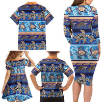 Hawaii Turtles Pattern Special Blue Family Matching Long Sleeve Bodycon Dress and Hawaiian Shirt LT01 - Polynesian Pride