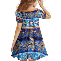 Hawaii Turtles Pattern Special Blue Family Matching Off The Shoulder Long Sleeve Dress and Hawaiian Shirt LT01 - Polynesian Pride
