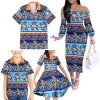 Hawaii Turtles Pattern Special Blue Family Matching Off The Shoulder Long Sleeve Dress and Hawaiian Shirt LT01 - Polynesian Pride