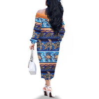 Hawaii Turtles Pattern Special Blue Family Matching Off The Shoulder Long Sleeve Dress and Hawaiian Shirt LT01 - Polynesian Pride