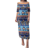 Hawaii Turtles Pattern Special Blue Family Matching Puletasi and Hawaiian Shirt - Polynesian Pride