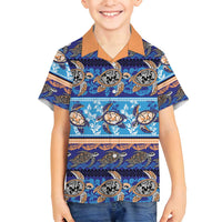 Hawaii Turtles Pattern Special Blue Family Matching Tank Maxi Dress and Hawaiian Shirt - Polynesian Pride