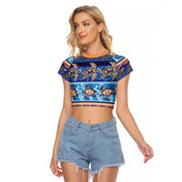 Hawaii Turtles Pattern Special Blue Raglan Cropped T Shirt - Polynesian Pride