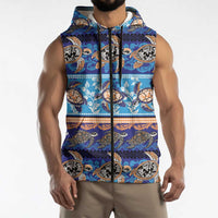 Hawaii Turtles Pattern Special Blue Sleeveless Zip Hoodie - Polynesian Pride