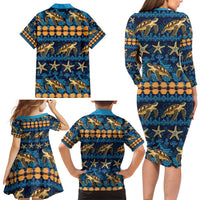 Hawaii Turtles Starfish Unique Pattern Family Matching Long Sleeve Bodycon Dress and Hawaiian Shirt LT01 - Polynesian Pride