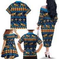 Hawaii Turtles Starfish Unique Pattern Family Matching Off The Shoulder Long Sleeve Dress and Hawaiian Shirt LT01 - Polynesian Pride