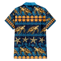 Hawaii Turtles Starfish Unique Pattern Family Matching Off The Shoulder Long Sleeve Dress and Hawaiian Shirt LT01 - Polynesian Pride
