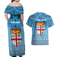 Fiji Rugby Couples Matching Off Shoulder Maxi Dress and Hawaiian Shirt Fijian Go 2023 World Cup LT01 - Polynesian Pride
