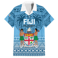 Fiji Rugby Family Matching Short Sleeve Bodycon Dress and Hawaiian Shirt Fijian Go 2023 World Cup LT01 Dad's Shirt - Short Sleeve Blue - Polynesian Pride