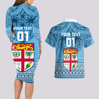 Custom Fiji Rugby Couples Matching Long Sleeve Bodycon Dress and Hawaiian Shirt Fijian Go 2023 World Cup LT01 - Polynesian Pride