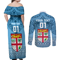 Custom Fiji Rugby Couples Matching Off Shoulder Maxi Dress and Long Sleeve Button Shirts Fijian Go 2023 World Cup LT01 - Polynesian Pride