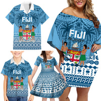 Custom Fiji Rugby Family Matching Off Shoulder Short Dress and Hawaiian Shirt Fijian Go 2023 World Cup LT01 - Polynesian Pride
