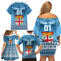 Custom Fiji Rugby Family Matching Off Shoulder Short Dress and Hawaiian Shirt Fijian Go 2023 World Cup LT01 - Polynesian Pride