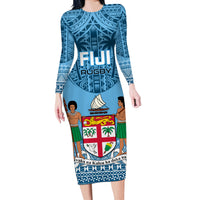 Custom Fiji Rugby Long Sleeve Bodycon Dress Fijian Go 2023 World Cup LT01 Long Dress Blue - Polynesian Pride