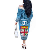 Custom Fiji Rugby Off The Shoulder Long Sleeve Dress Fijian Go 2023 World Cup LT01 - Polynesian Pride