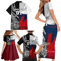 Custom New Zealand And France Rugby Family Matching Short Sleeve Bodycon Dress and Hawaiian Shirt XV de France Kiwi Silver Fern 2023 World Cup LT01 - Polynesian Pride