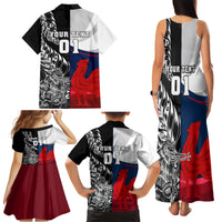 Custom New Zealand And France Rugby Family Matching Tank Maxi Dress and Hawaiian Shirt XV de France Kiwi Silver Fern 2023 World Cup LT01 - Polynesian Pride