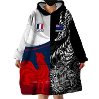 Custom New Zealand And France Rugby Wearable Blanket Hoodie XV de France Kiwi Silver Fern 2023 World Cup LT01 - Polynesian Pride